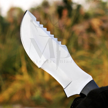 Handmade Damascus D2 Steel Tracker Knife With Black Micarta Handle & Leather Cover- 10 Inch - majesticblades.com